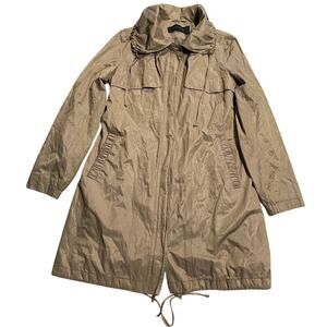 Elie Tahari Utility Parka Jacket Drawstring Hood Bottom Womens Sz 2 Metallic Tan